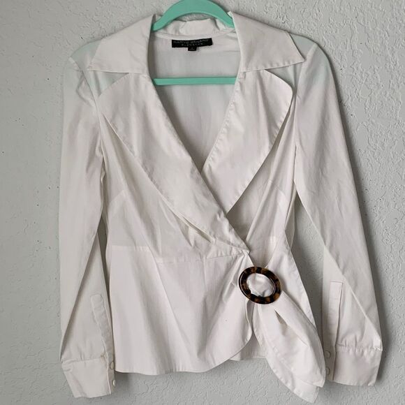 Harve Benard Tops - Harve Benard Element White Tortoise Shell Detail Blouse Size 4